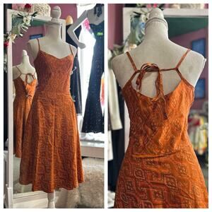 Banana Republic Rust Orange Sunset Silk Dress Swing Silk Vtg Style Sleeveless M